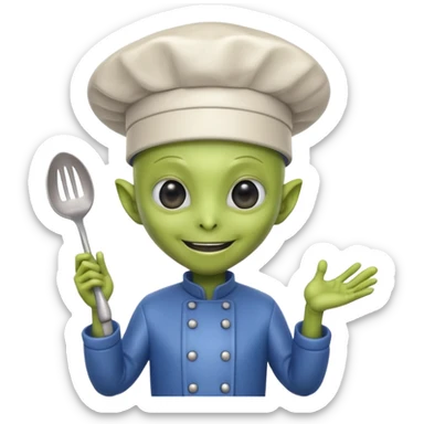 funny character with cook hat but not human also alien or robot sticker