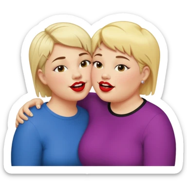 Chubby lesbian with medium brunette hair kissing tall butch lesbian with huge teeth and blonde short hair sticker