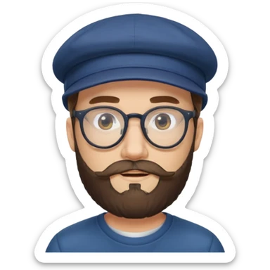 male full beard glasses and cap sticker
