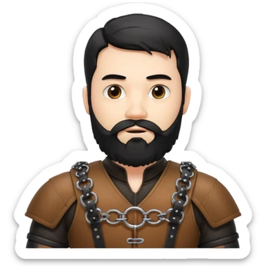 A large, bearded college professor with black hair in bondage gear sticker