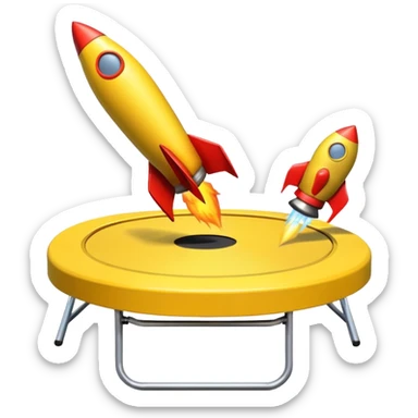 Yellow trampoline with a rocket emoji bouncing on it sticker