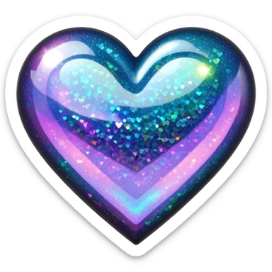 Black holographic glitter heart  sticker