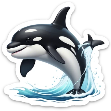 Cinematic Noble orca Portrait Emoji, Poised and majestic, with a sleek, streamlined black-and-white body, piercing intelligent eyes, and a powerful, commanding presence, Simplified yet sharp and sophisticated features, highly detailed, glowing with a soft oceanic radiance, high shine, intelligent and formidable, stylized with an air of deep-sea dominance, focused and alert, soft glowing outline, capturing the essence of an apex predator that appears ready to surge out of the waves with effortless authority! sticker