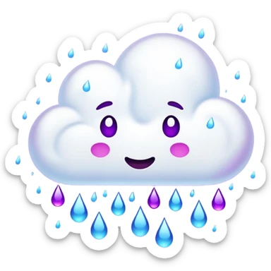 Slack gif emoji of cloud with purple rain drops falling down, but almost dancing down sticker