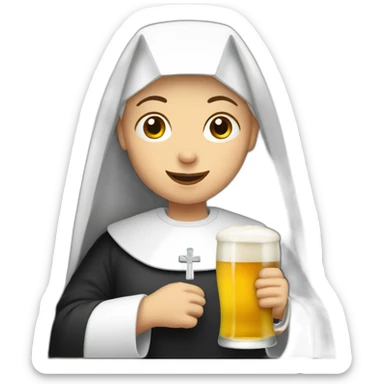 A nun with a beer sticker