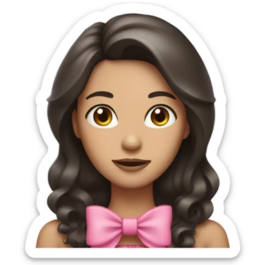 woman with long dark brown hair with big pink bow in hair sticker