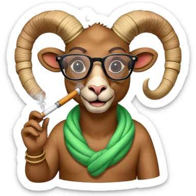 A cool ram with glasses is smoking a hookah. sticker