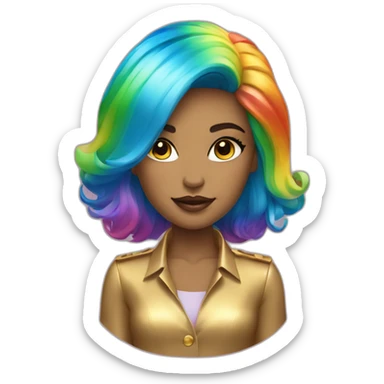 Posh-girl-with-golden-suit-and-blue-eyes-and-rainbow-unicorn-hair sticker