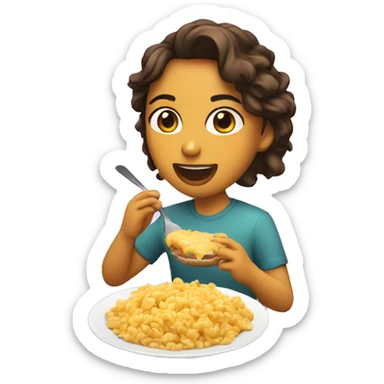 Chica rizada comiendo sticker