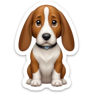 Basset hound with smaller ears, brown face black nose and black ears. White belly chest and feet sticker
