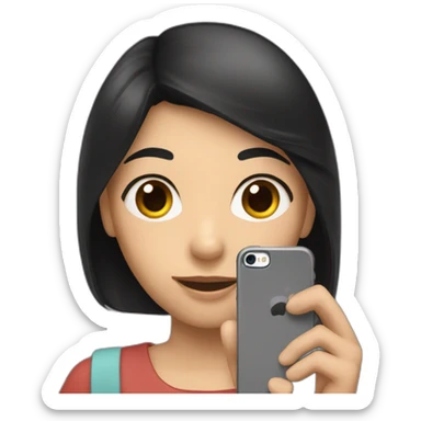 a girl with black hair holds a phone in her hands from which a woman’s hand comes out sticker