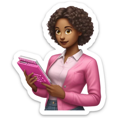 Hyper realistic pretty girl holding pink calculator sticker
