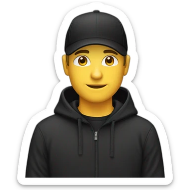 caucasian Designer wearing flat bill hat and black hoodie sticker