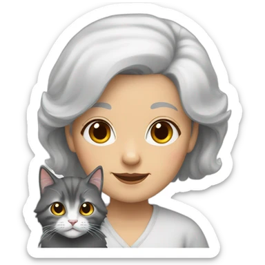 grandma with long black hair with white-gray siberian cat sticker