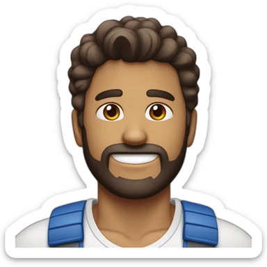 Chico color blanco con pelo corto marron sin barba y con abriculares y con remera azul y rojo sticker