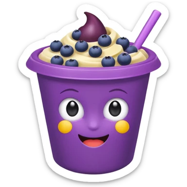 acai bowl in a purple plastic cup, cute, purple cup, colorful fruit, emoji style sticker