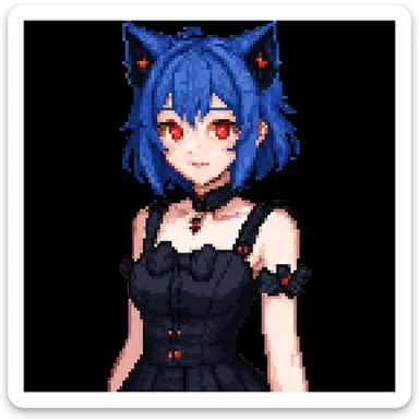 Change hair color to blue, keep all other gothic neko girl features the same, in pixel art style. Maintain pixel art aesthetic and details. sticker