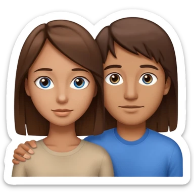 couple homme cheveux raide châtains, yeux bleu et femme cheveux raide chatains, yeux marron sticker