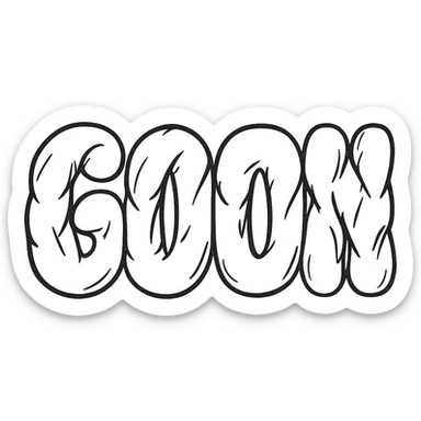 Add some muscle bulges to the word GOON, making the letters look more three-dimensional and muscular, but still keeping the overall look clean and not overly detailed. No background, transparent background. sticker
