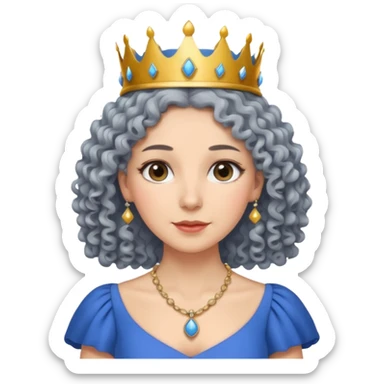 gray curly hair ladies with necklace and crown, with blue dress sticker