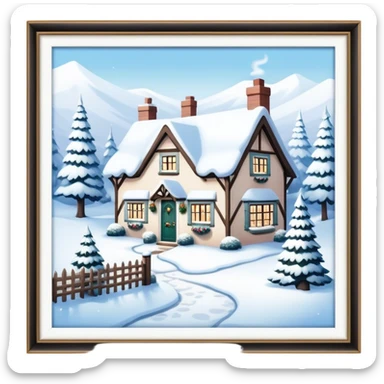 Shabby chic style English Christmas cottage with snow sticker