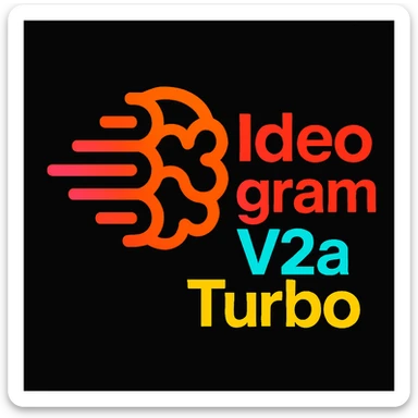 make a non gradient solid but colorful text of "Ideogram V2a Turbo", black background, add this logo too, make it good art for this sticker
