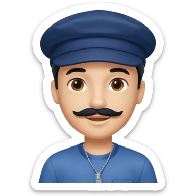 generate a pretty bratz boy wearing a dark blue cap and shirt. 

Mustache- black sticker