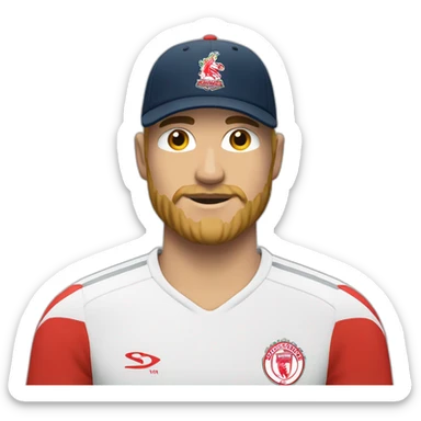 Man with short blonde hair and blonde beard wearing leyton Orient cap sticker
