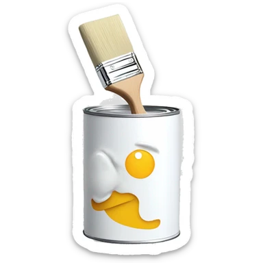 white paint on can with paint brush sticker