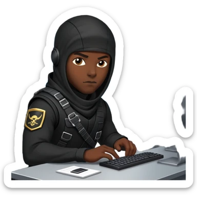 african-american mercenary black ninja hacker terminal command center sticker