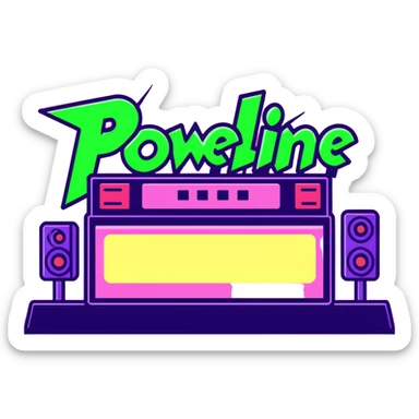 green and pink K-Pop lightstick with 'POWERLINE' text, surrounded by cheering fans and stage lights, energetic concert scene sticker