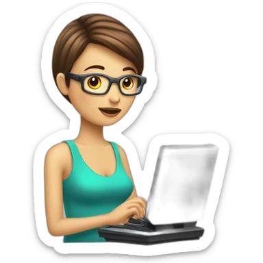 une femme qui a une machine ordinateur marque qpple sur sa main sticker