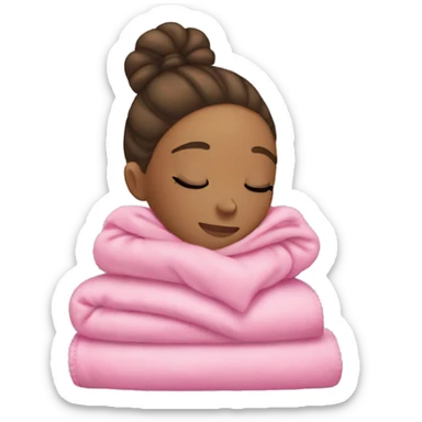 Light skin girl sleeping with a pink blanket and a bun in her hair  sticker