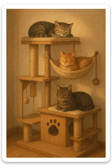 cats relaxing in a vertical playhouse sticker