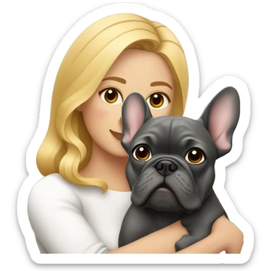Honey blonde woman with hugging dark gray french bulldog sticker