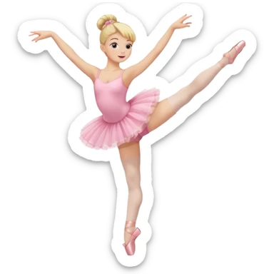 aestethic blonde girl doing ballet, with a pink tutu, bun, with a leg on the floor, and the other one in the air sticker