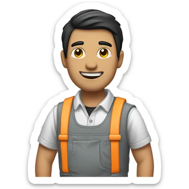 Create an emoji of a guy in work clothes (mechanic) with black hair being proud holding and showing his license on his hand sticker
