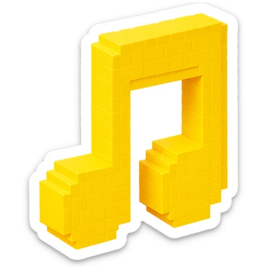 music note, voxel style, yellow color, 3D cubic form sticker
