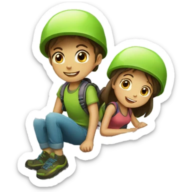 Girl and a boy climbing mountain  sticker