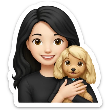 Make a girl with long black silky  hair holding a cockapoo make the cockapoo blonde sticker