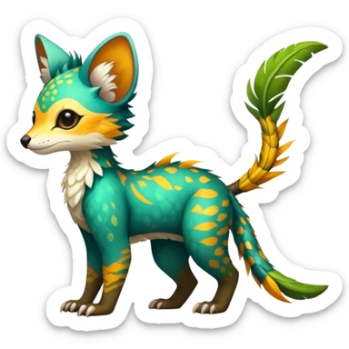Feral Rare Fantasy vibrant tropical Vernid-Trico-jungle-animal-species-hybrid by LiLaiRa, random markings, tufted tail, tufted ears, full body sticker