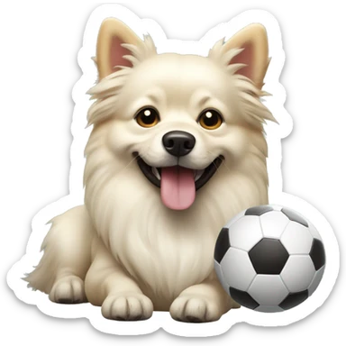 Cream spitz dog with soccer ball sticker