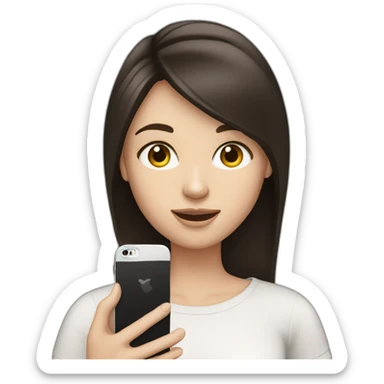 white girl with loose, black-brown hair playing on her phone sticker