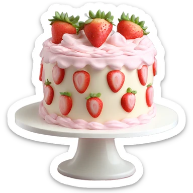 Light Pink strawberries and cream birthday cake  sticker
