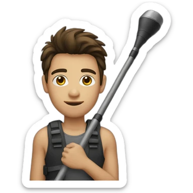 Brunette young Man holding boom pole sticker