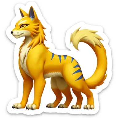 Vernid-Lombax-Koraidon-Renamon-Zeraora-Bastet-Fakémon-hybrid-fusion-creature, full body sticker
