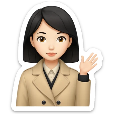 asian young woman black-haired in beige coat sticker