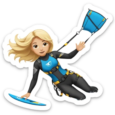 Blonde long haired ladie Kitesurfing with harness sticker
