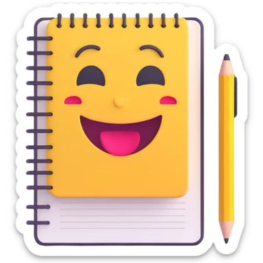 minimalist happy notebook with pencil, symbolizing daily writing and reflection, 3D emoji style sticker