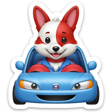 blue red and white dog fursuiter car themed sticker